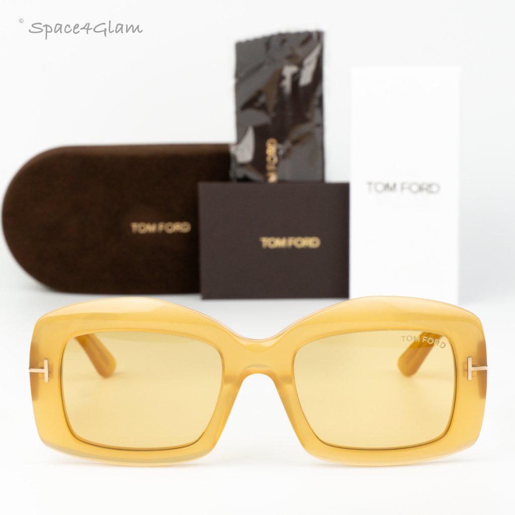 Tom Ford Men Sunglasses Shiny Yellow Brown Rectangle Ft1218 39e New Authentic